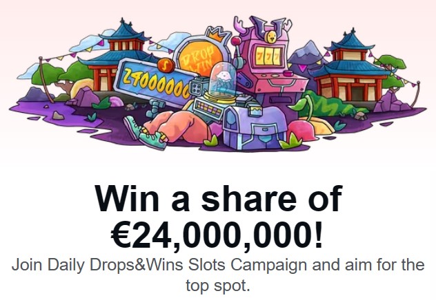 데일리 드롭 & 윈 슬롯 캠페인: 2,400만 유로의 몫을 잡아라!